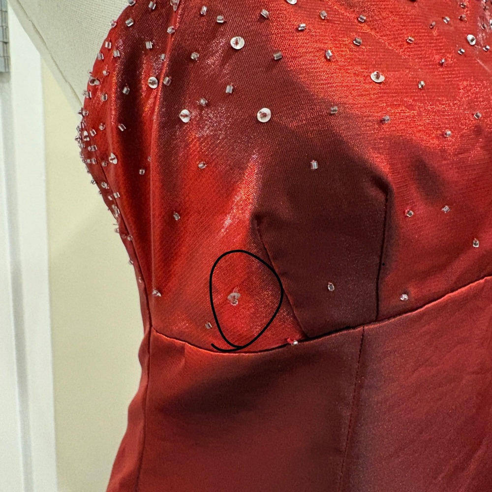 Y2K Zum Zum by Niki Livas Red Iridescent Beaded Halter Prom Ball Gown Goth Small - Picture 3 of 12